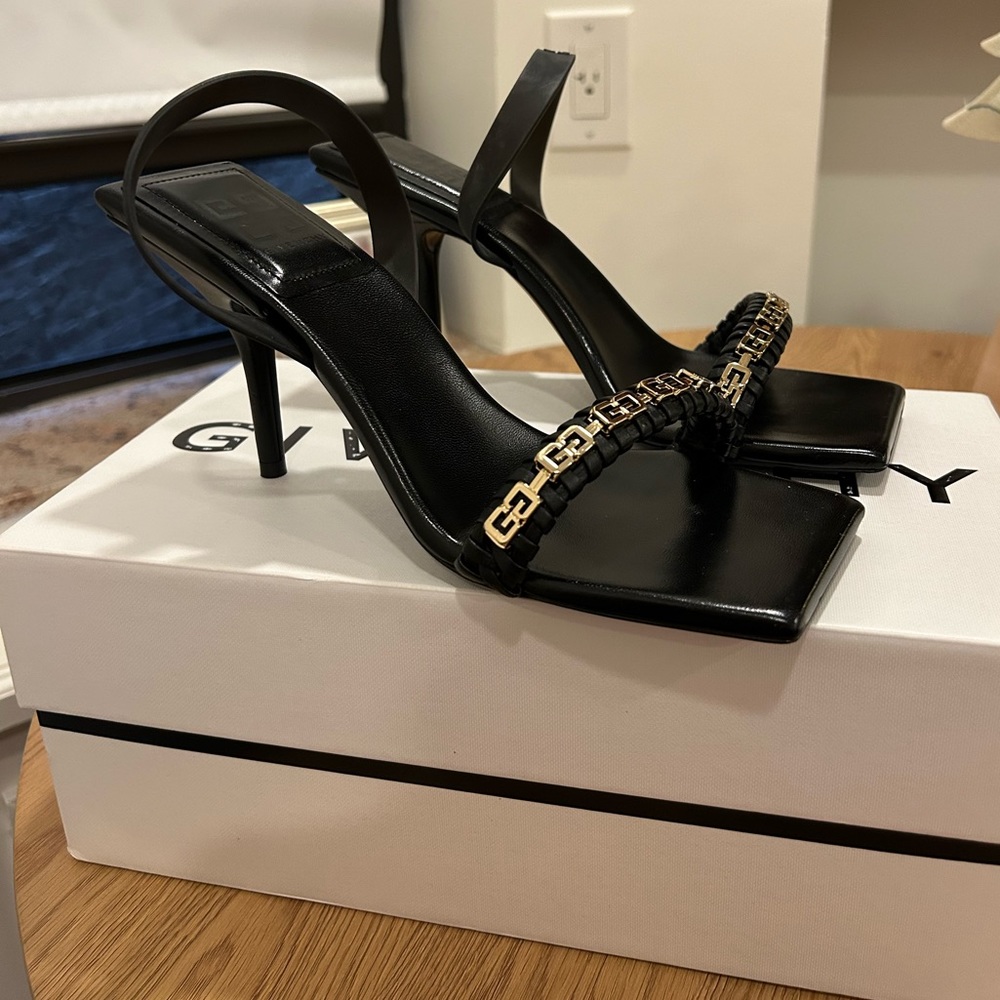 Givenchy Slingback Sandals Black 90MM Gold Hardware